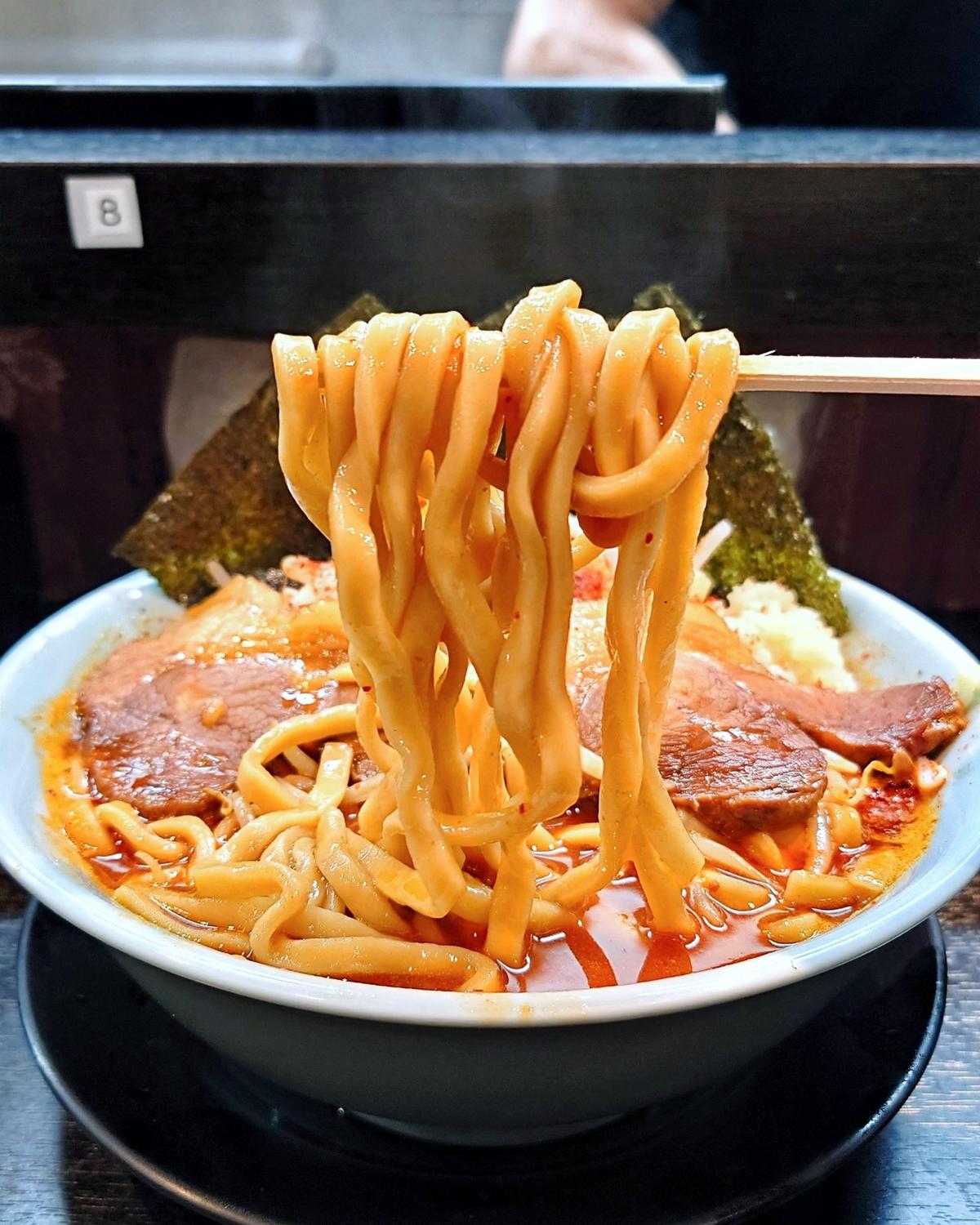辛ラーメン 中【野菜】普通【アブラ】普通【ニンニク】普通【辛さ増し】1辛【クーポン】のり3枚