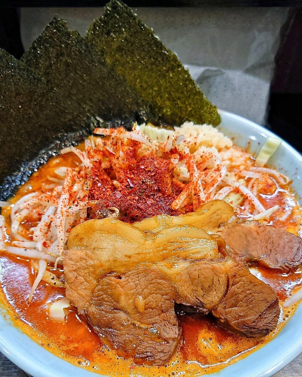 辛ラーメン 中【野菜】普通【アブラ】普通【ニンニク】普通【辛さ増し】1辛【クーポン】のり3枚