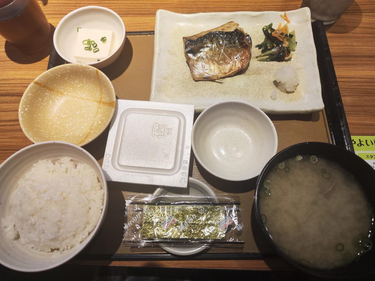 鯖の塩焼き朝食(納豆付、貝汁変更)